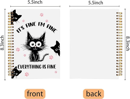 Funny Black Cat Spiral Notebook Journal 5.5x8.3, It's Fine I'm Fine Humorous Journal for Women, Cat Office Supplies, Funny Gifts for Coworker Women Journals Notebooks