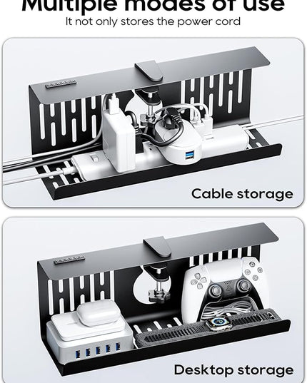 NODOCA No Drill Under Desk Cable Management Tray, 14'' Wire Management, Punch-Free Clamp on, Metal Cable Tray, Wire Organizer Under Desk, Under Desk Basket for Office and Home, Black(2 Packs)