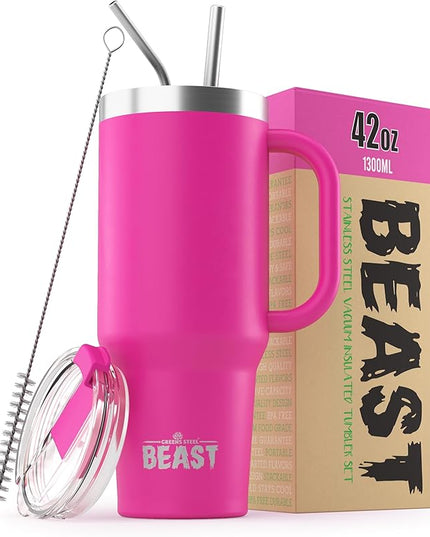 Beast 50 oz Tumbler with Handle Stainless Steel Vacuum Insulated Coffee Ice Cup Double Wall Travel Flask (Cupcake Pink)