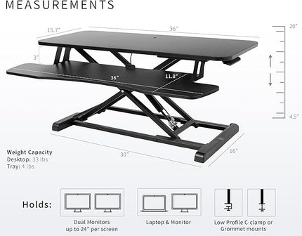 VIVO 36 inch Desk Converter, K Series, Height Adjustable Sit to Stand Riser, Dual Monitor and Laptop Workstation with Wide Keyboard Tray, Black, DESK-V036KB
