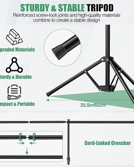 Green Screen Backdrop Kit, 5×7ft Portable Greenscreen Background with Adjustable T-Shaped Stand, 5 Clamps, Carrying Bag for Parties, Streaming, Photography, Zoom, Gaming, Video Studio
