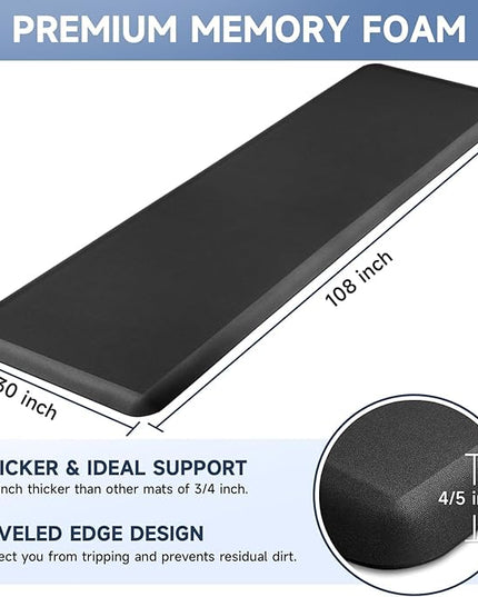 4/5 Inch Thick Kitchen Mats for Floor, StepRite Kitchen Rug for Standing Desk, Non-Slip, Thicker, Stain & Water Resistant, Comfort Anti Fatigue Floor Mat for Home, Kitchen, Office - Black,108 * 30''
