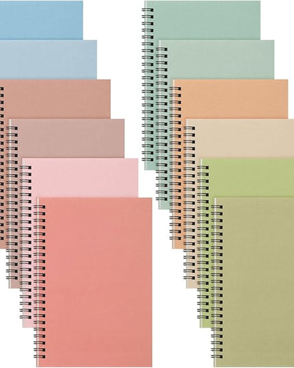 Fuutreo 12 Pcs Spiral Notebook for Work A5 8.3 x 5.7 Inch College Ruled Spiral Journal Notebook Kraft Cover Ruled Paper, 12 Color, 60 Sheets, 120 Pages for Office School(Earthy Color)