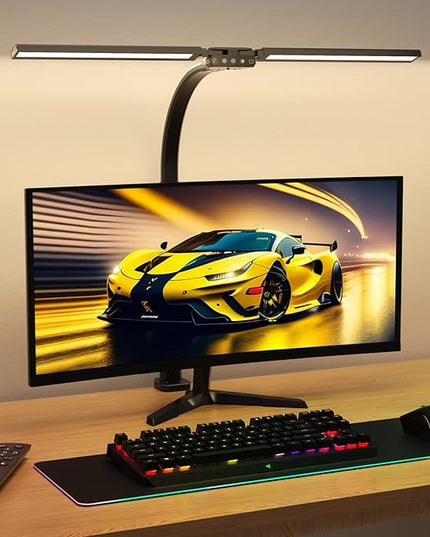 LED Desk Lamp for Home Office - Remote Control Desk Light Computer Lamp with clamp, 22W, Dimmable, Color Changing, Touch Control, Height Adjustable, Black Table Task Light Bar for Work