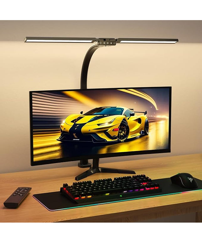 LED Desk Lamp for Home Office - Remote Control Desk Light Computer Lamp with clamp, 22W, Dimmable, Color Changing, Touch Control, Height Adjustable, Black Table Task Light Bar for Work