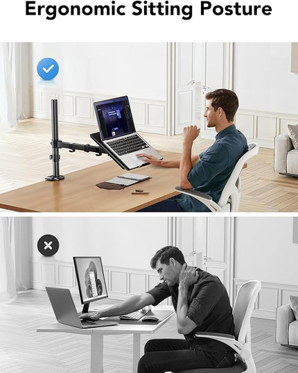 HUANUO Laptop Desk Mount - 17' to 32' Monitor Arm, Ventilated Tray, Fully Adjustable with Tilt, Swivel & Rotation, Holds up to 22 lbs