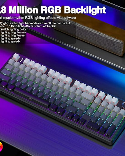 AULA F99 Pro Wireless Mechanical Keyboard with Knob,Gasket Structure,Tri-Mode BT5.0/USB-C/2.4GHz Hot Swappable Keyboard,Creamy Sound,RGB Backlit PBT Keycaps Computer Gaming Keyboards