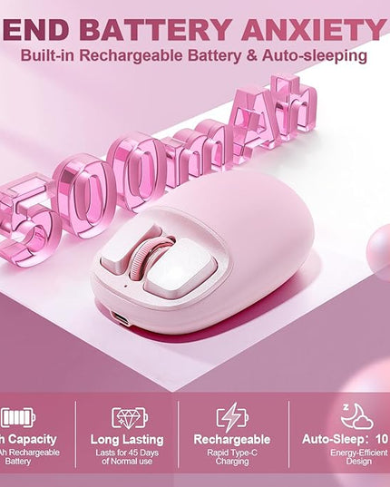 YUNZll C1 Silicone Wireless Mouse, Tri-Mode 2.4G/USB-C/Bluetooth Mouse, 4800 DPl Optical Tracking, 6 Adjustment Levels,Customize Mice for Laptop, Computer, iPad, MacBook (Pink)