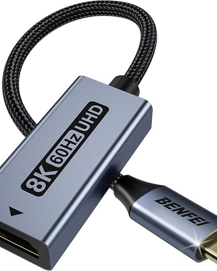 BENFEI USB C to HDMI 2.1 Adapter (8K@60Hz, 4K@240Hz, Aluminum Shell, Nylon Braided) Compatible with iPhone 15/16 Pro/Max, MacBook Pro/Air 2023, iPad Pro, Surface Book 2 More