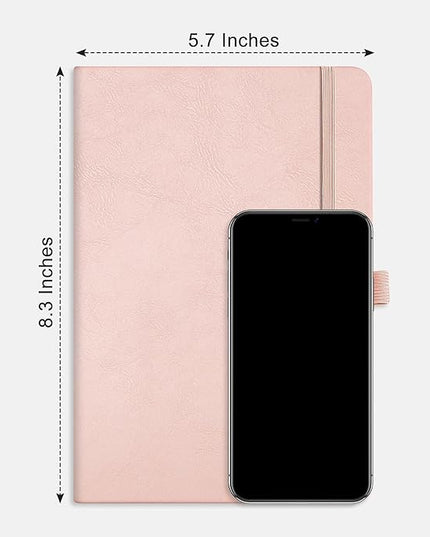 RETTACY Lined Journal Notebook, 192 Numbered Pages, A5 Medium Size (5.7'' x 8.3''), for Men & Women, Journaling, Writing, Work & Office, Leather Hardcover, 100 GSM Thick Paper (Rose Gold)