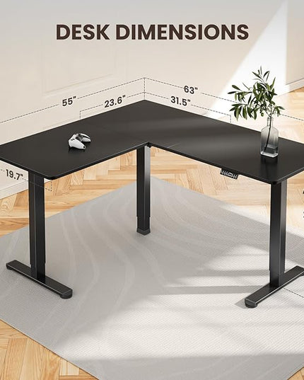 ErGear L-Shaped Electric Standing Desk, 63 inches Double Motor Height Adjustable Sit Stand up Corner Desk, Large Home Office Desk Computer Workstation, Black