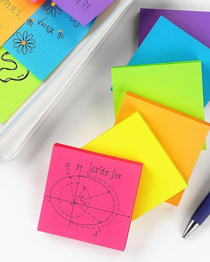 Sticky Notes 3x3 inch, Bright Colors Self-Stick Pads, 12 Pads/Pack, 100 Sheets/Pad, Total 1200 Sheets