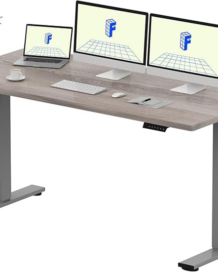 FLEXISPOT EN1 One-Piece Standing Desk 60 x 24 Inches Height Adjustable Electric Desk (Silver Frame + Grey Wood Grain Top, 2 Packages)