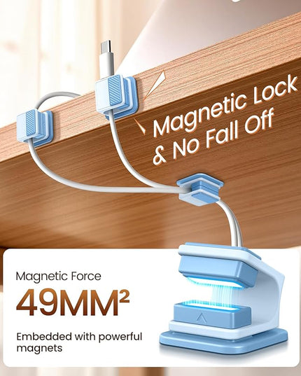 6 Pack Magnetic Cable Clips, Glow in The Dark Cable Holders, GolbinBox Cord Organizer with Shockproof Silicone, Fits up to 8mm Adhesive Cord Clips for Desk, Wall, Nightstand, Car, Home, Office, Blue