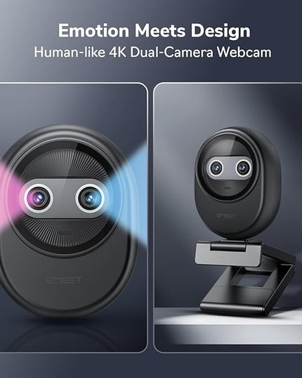 EMEET Piko 4K Webcam for Streaming, World’s 1st Dual-Camera AI-Powered 4K Camera w/AI Autofocus, 3 Mics Array&3 Sound Modes, USB Webcam with Clip, Great for Streaming, Desk Setup
