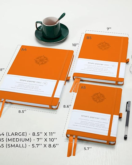 Smart Planner Pro – Undated Daily Planner – Small A5 – Achieve Goals & Increase Productivity – Weekly, Monthly, Work Sections, Organizer Diary with Back Pocket, 3 Satin Bookmarks & Pen Holder