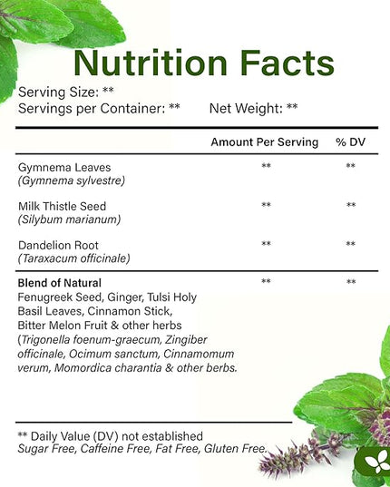FreshDrinkUS, Premium 30 Tea Bags Glucose Functional Tea – Herbal Blend with Gymnema, Cinnamon, Bitter Melon, Tulsi & More –– Caffeine-Free. Sugar-Free. Gluten-Free. Vegan