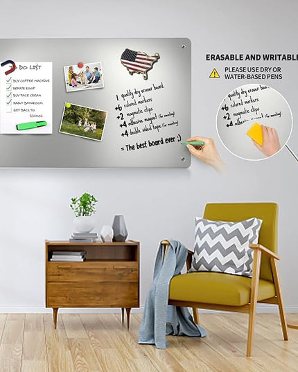Magnetic Board,17.1" x 11.8" Magnet Display,for Magnets and Bulletin Board,Suitable for Wall, Refrigerator, Compartment, Cabinet etc,Comes with Dual Lock Tape for Easy Hanging (Silver)