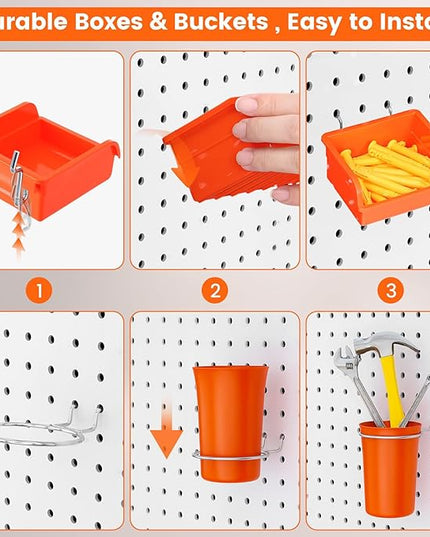 Pegboard Organizer Accessories Kit 264 PCS, Peg Board Hooks Assortment with Bins, Cups, Baskets for 1/4in Pegboard Wall Organizer, Garage Organization, Workbench, Craft Room, Hanging Tools