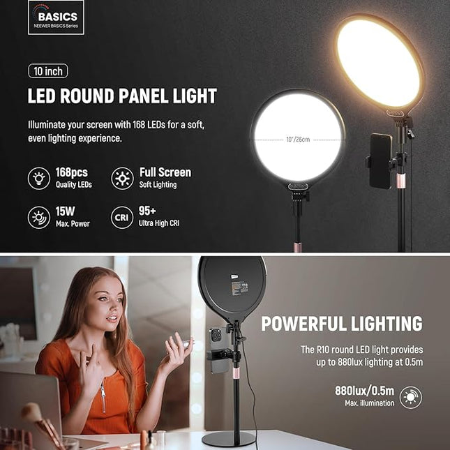 NEEWER Basics 2 Pack 10.5" Desktop LED Ring Light with Stand for Desk/Phone Holder, 3000-6500K Full Screen 15W Panel Lighting for iPhone Recording Streaming Selfie Laptop Webcam Video Conference, R10