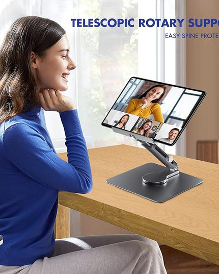 GuaziV 360° Rotating Tablet Stand - Adjustable iPad Tablet Holder for Desk, Foldable iPad Swivel Stand for Home & Office (Charcoal Gray)