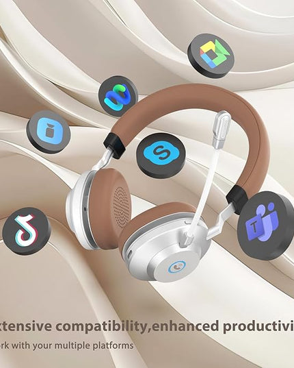 Wireless Headset with Mic for Work, Bluetooth Headset with Noise Cancelling Mic for Clear Calls, Bluetooth V5.3 Headphones with Mic Mute & USB Dongle, Charging Base for PC/Laptop/Phones/Call Center