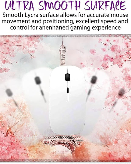 Cherry Blossoms and Eiffel Tower Mouse Pad Square Mouse Pads with Stitched Edge, Computer Mousepad with Non-Slip Rubber Base for Computer Laptop Office Desk Accessories 9.5x8 Inches