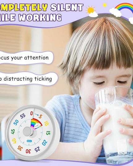 HIPPIH Visual Timer for Kids, 60 Minute Countdown Timers for Classroom Kitchen Office, Rainbow Disk Desk Timer Clock with Silent Operation, Pomodoro Timer Time Management Tools for Toddler ADHD White