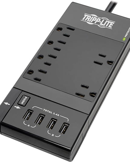 Tripp Lite Safe-IT Surge Protector & Charging Station, 6-Outlets, 4-USB Ports, 8ft / 2.4M Cord, $50,000 Insurance, Limited Life Manufacturer's Warranty (TLP68UBAM)