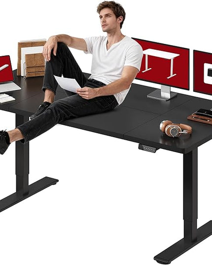 SANODESK Standing Desk Height Adjustable Electric Stand up Desk 79x32 Inches Sit Stand Home Office Desk with Splice Board, Black Frame/Black Top