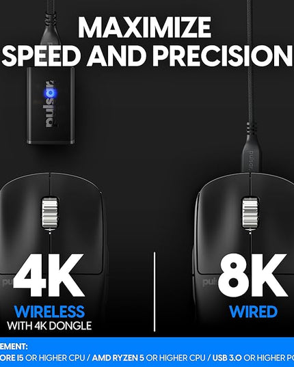 Pulsar Gaming Gears - X2A eS Wireless Gaming Mouse, Ambidextrous, Optical Switch, OLED Display, Driverless, PAW3395 Sensor, 100H Battery, 4K dongle Included (Medium, Black)