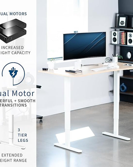 VIVO Electric 63 x 32 in Dual Motor Standing Desk, Memory Height Adjustment, 2B Series, Light Wood Top White Frame, DESK-KIT-2W1C