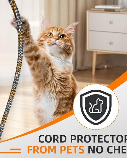 Braided Expandable Cable Sleeve, 25ft PP Cotton and PET Braided Cable Management, Flexible Mesh Wire Loom and Cable Protector for TV, Computer, Home Theater, Automotive (Orange White Grey, 1/8")