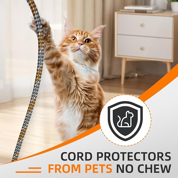 Braided Expandable Cable Sleeve, 25ft PP Cotton and PET Braided Cable Management, Flexible Mesh Wire Loom and Cable Protector for TV, Computer, Home Theater, Automotive (Orange White Grey, 1/2")