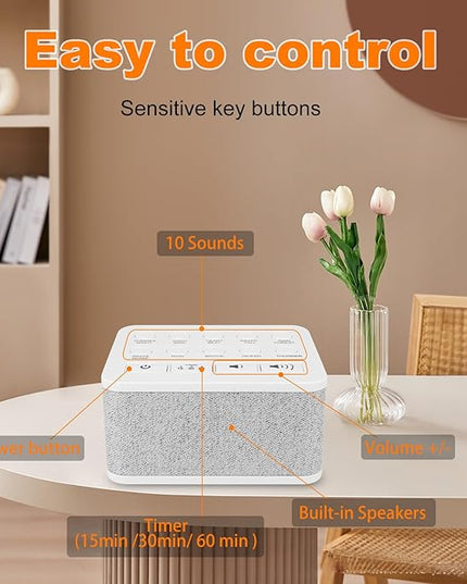 LUXSWAY Sound Machine, White Noise Machine with 10 Natural Soothing Sounds, Volume Control & 3 Timers Setting, Memory Function Sleep Machine for Baby Kids Adults & Home Office Travel
