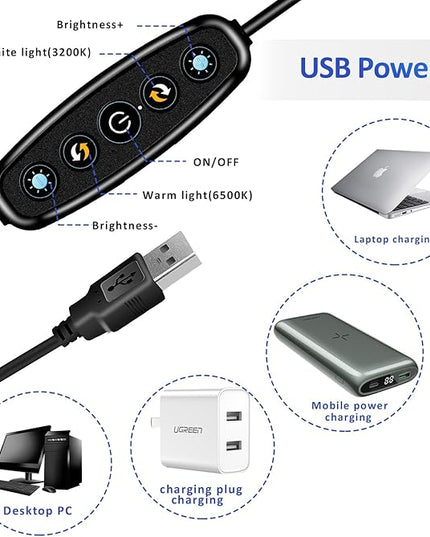 Video Conference Lighting Kit， Clip on Light Reading Lights， Ring Light, 360 ° Flexible Gooseneck Bed Night Light ，Computer Laptop Video Conferencing