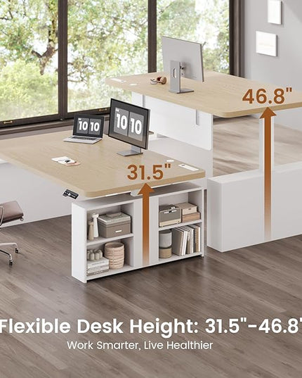 SEDETA 63" Executive Standing Desk with Storage, Executive Height Adjustable Desk with Power Outlets, Large Computer Office Desk with Privacy Panel for Home Office, Natural Oak
