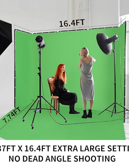 Professional 7.87ftx16.4ft Portable Large Chromakey Green Screen Wide Backdrop Kit with Stand Photography Background Support System for Photo Studio Video Shoot, Live Streaming, Party, Stage