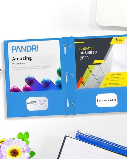 PANDRI Two Pocket Folders, 30 Pack with Prongs, Letter Size, Lightblue