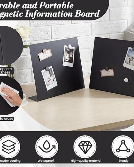 LEIFIDE 2 Pack Magnetic Bulletin Board with Stand 8.5 x 11 in Black Magnet Board Metal Magnet Tabletop Display Stand for Memos, Photos, Dining Tables, Home, School, Kitchen, Office