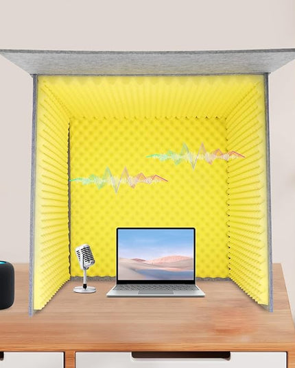 Desktop Soundproof Cover, Portable Vocal Recording Booth Isolation Booth Small Music Recording Studio Vocal Sound Absorbing Shield Sound Proof Foam Panels for Offices,Home,Recording Studios (Yellow)