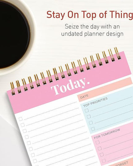 Sweetzer & Orange Daily & Weekly To Do List Notepad – Undated Work Planner & Organizer with Wish List Section, 52-Sheet Coiled Task Pad for Productivity – PINK To Do List Notebook for Work