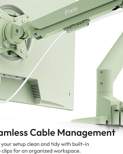 Pixio PS1S Wave Mint Green Single Monitor Arm Stand Desk Mount - Fits up to 32 inches Monitors and up to 19.8lbs. VESA Compatibility and Integrated Cable Management