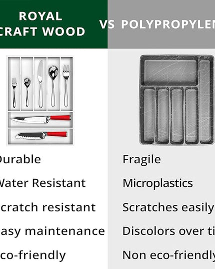 ROYAL CRAFT WOOD Luxury Bamboo Kitchen Drawer Organizer - Silverware Organizer - Utensil Holder and Cutlery Tray with Grooved Drawer Dividers for Flatware and Kitchen Utensils (7 Slot, White)