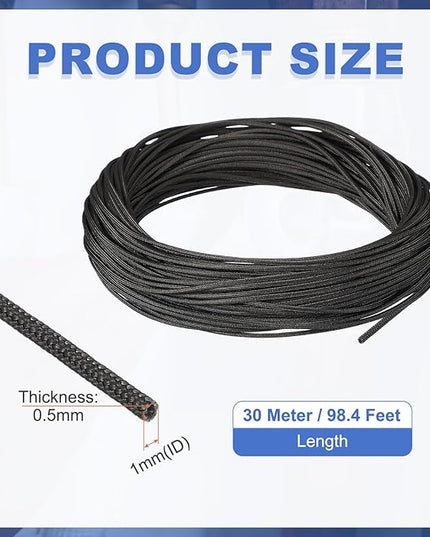 uxcell Insulation Cable Protector,1mm/0.04 Inch-30m/98 Feet High Temp Fiberglass Sleeve Black