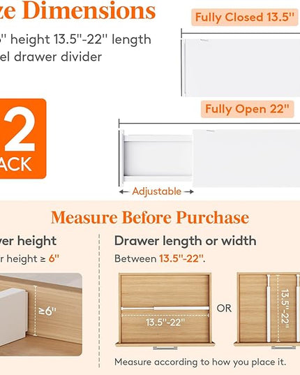 Lifewit 12 Pack Drawer Dividers Plastic 6" High, 13.5-22" Adjustable Drawer Organizers for Clothes, Expandable Dresser Separators in Bedroom/Bathroom/Kitchen/Fridge/Office Organization and Storage