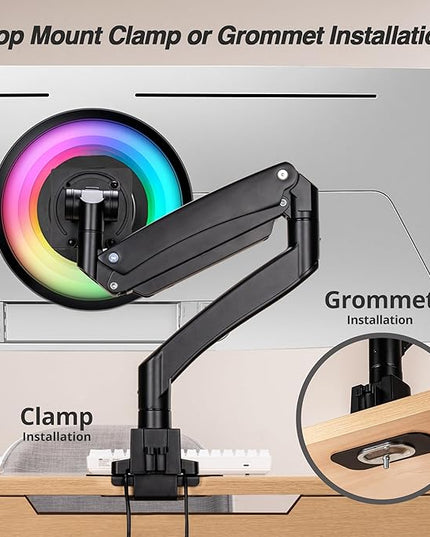 AVLT Single 17"-57" Super Ultrawide Monitor Arm for Screens Up to 59.5 lbs, Premium Aluminum Desk Stand, Adjustable Pneumatic Height, Full Motion Swivel Tilt Rotation, USB-C & USB-A Ports, Black