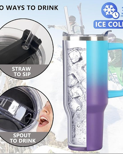 SYACOT 40 oz Tumbler with Handle and Straw Stainless Steel Insulated Tumbler Leak Proof Lid and Straw Lid Reusable Travel Mug Coffee Mug Cup Dishwasher Safe Keep Drinks Cold and Hot (Amethyst)