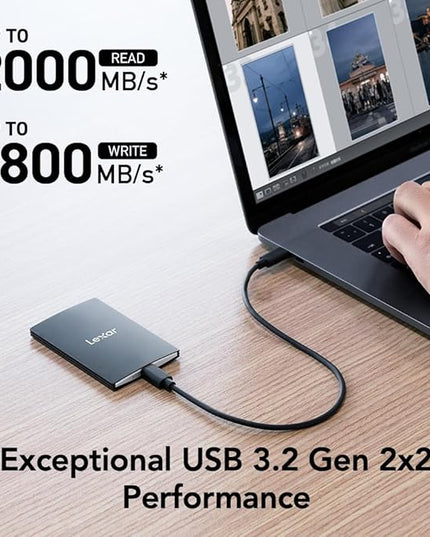 Lexar 2TB SL500 Portable SSD, Up to 2000MB/s, Compatible w/Type-C Laptops, iPhone 15/16, Smartphones, Tablets, PS5, Xbox, USB 3.2 Gen 2x2, Slim & Lightweight, External SSD, Black (LSL500X002T-RNBNU)