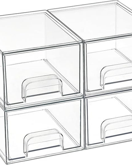 Vtopmart 4 Pack Small Clear Stackable Storage Drawers,Acrylic Bathroom Makeup Organizer,Plastic Storage Bins For Vanity, Undersink, Kitchen Cabinets, Pantry, Home Organization